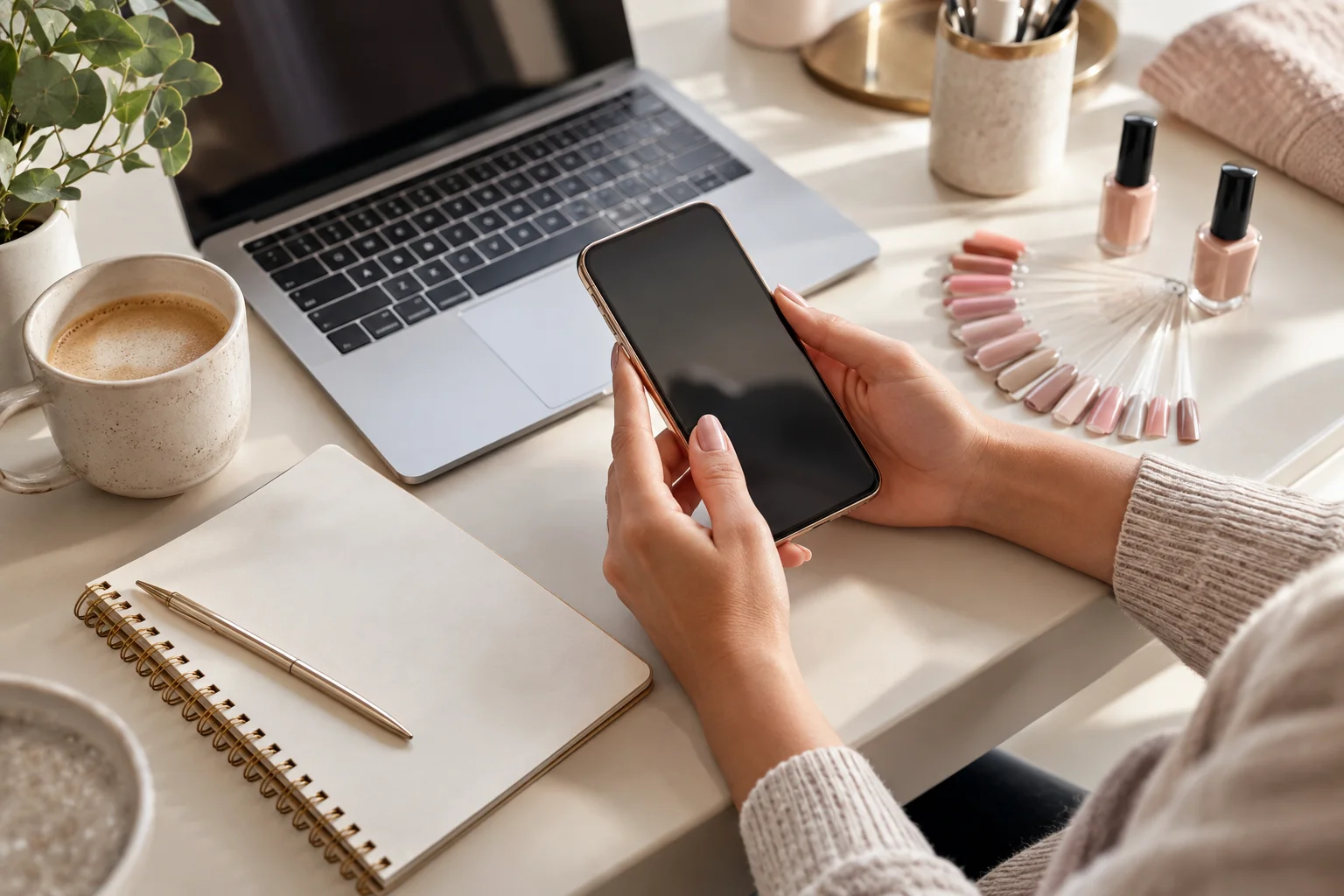 Illustration of a phone and laptop used to check customer contact links.