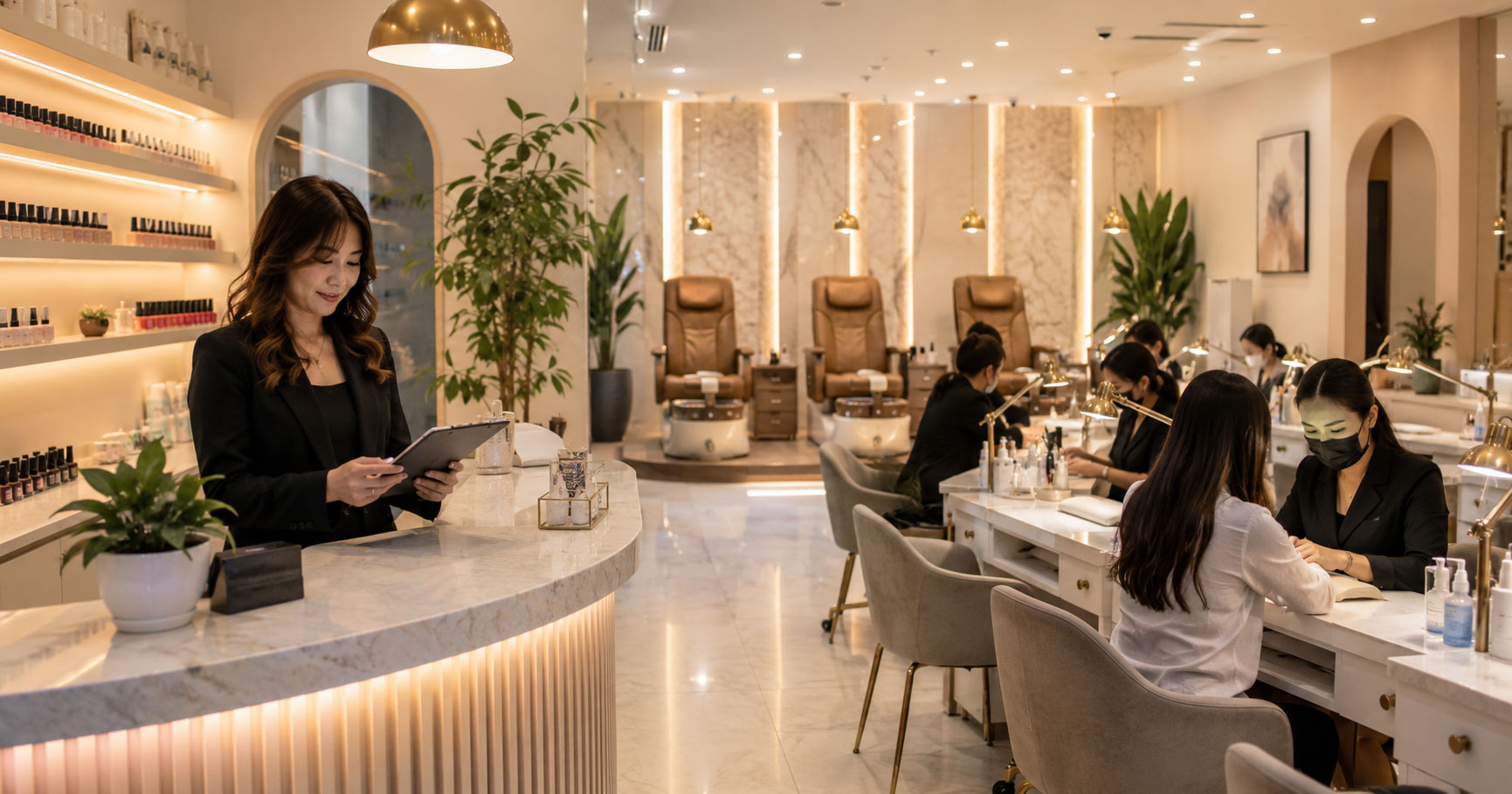 Modern nail salon interior used for planning startup costs equipment and cash reserve
